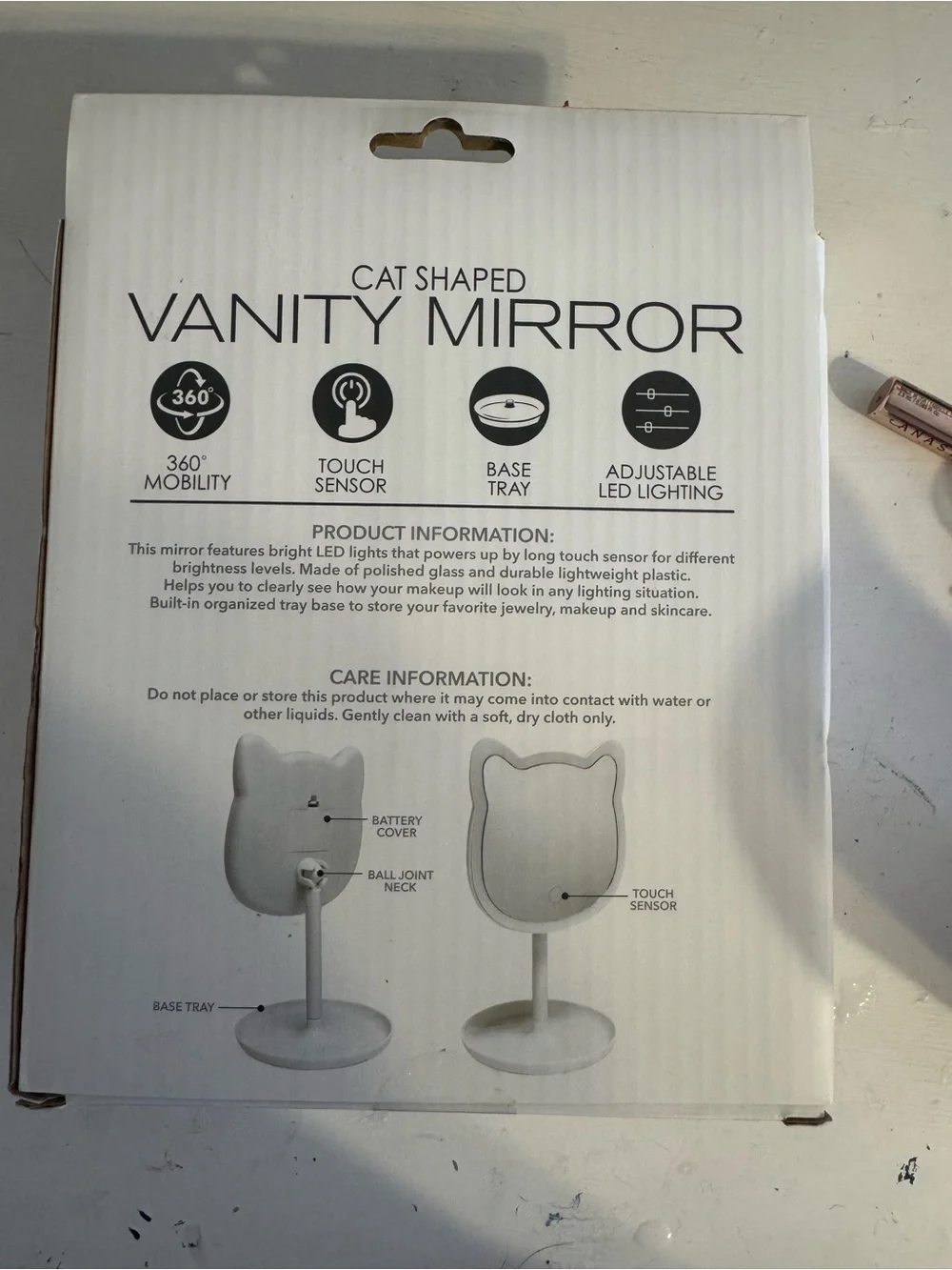 Cat-Shaped LED Vanity Mirror with Touch Sensor - White